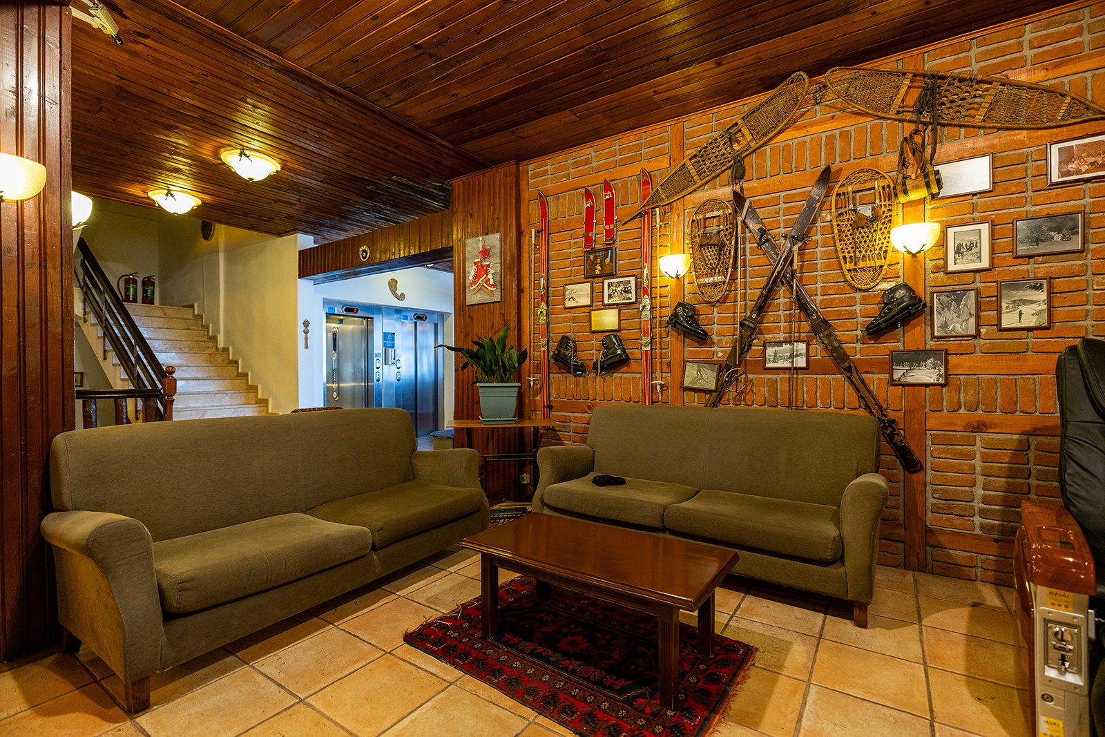 Timber and brick lounge at Beceren Otel
